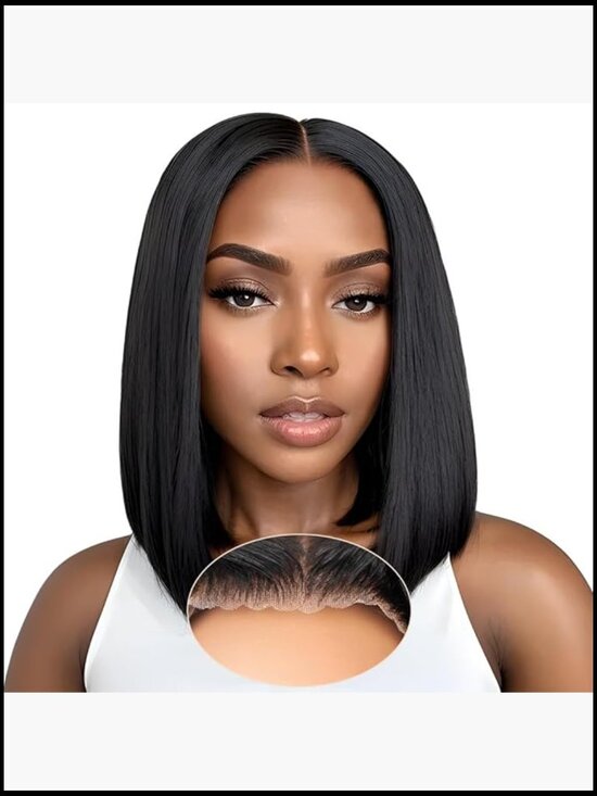 Glueless Bob Wig Human Hair Pre Bleached 200% Density Wear and Go 16 Inch Short main image 4